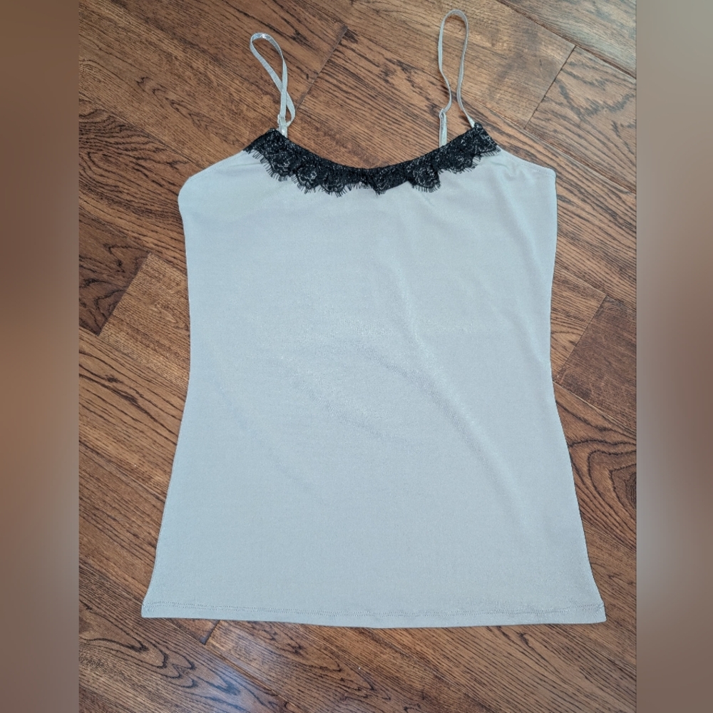 EUC The Limited Lace Trimmed Adjustable Camisole Cami Size S Taupe Tan Black